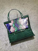 Top layer cowhide with snake embossed hand shoulder bag——940