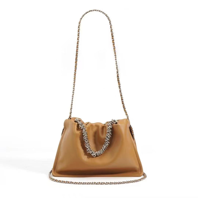 Handmade aluminum chain soft cowhide fashion shoulder bag——7617