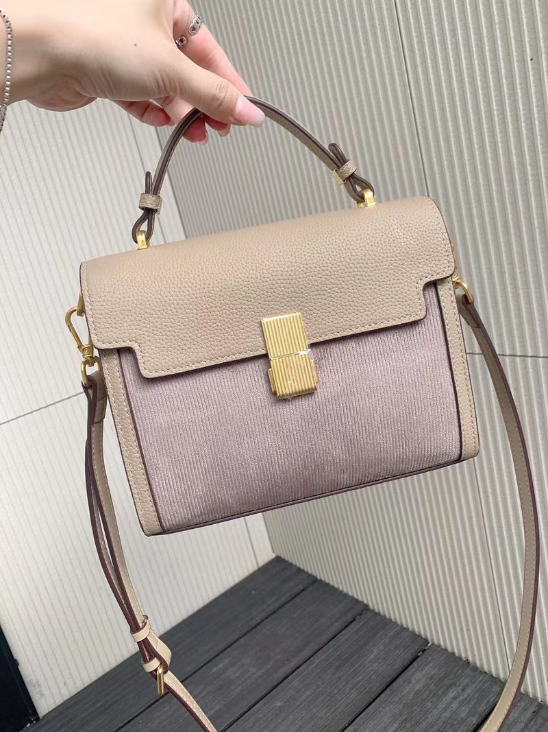 Cloth cowhide portable flap crossbody shoulder bag——9083