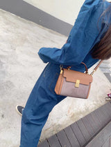 Cloth cowhide portable flap crossbody shoulder bag——9083