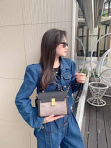 Cloth cowhide portable flap crossbody shoulder bag——9083