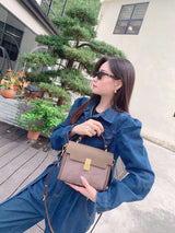 Cloth cowhide portable flap crossbody shoulder bag——9083