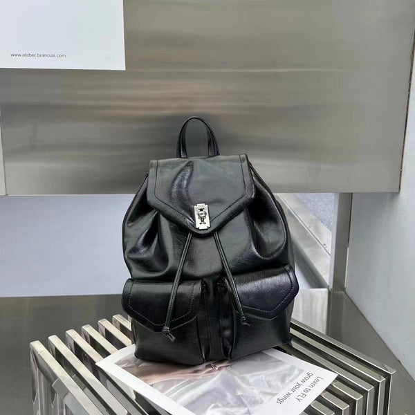 New cowhide large-capacity lock fashion simple backpack——9133