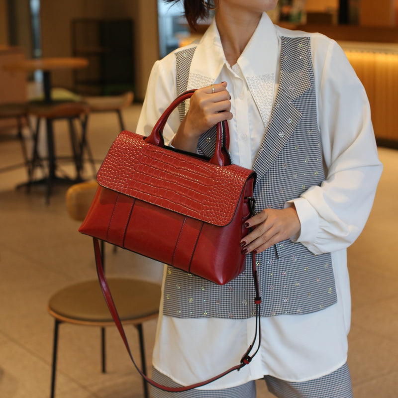 Oil Waxed Leather Flap Top Handle Shoulder Bag——8519