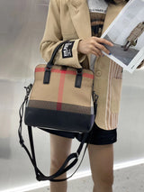 High-end trendy large cowhide check pattern portable shoulder bag——6972