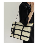 Woven canvas with top layer cowhide boarding bag, two-color liner——7350