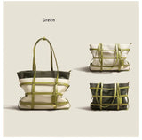 Woven canvas with top layer cowhide boarding bag, two-color liner——7350