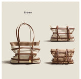 Woven canvas with top layer cowhide boarding bag, two-color liner——7350